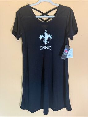 NFL Black SAINTS Crisscross V-Neck Tee Dress Size S